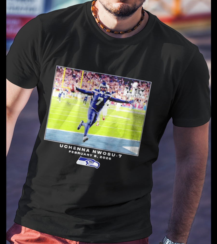 Uchenna Nwosu Seattle Seahawks Super Bowl Celebration Photo 2026 T-Shirt