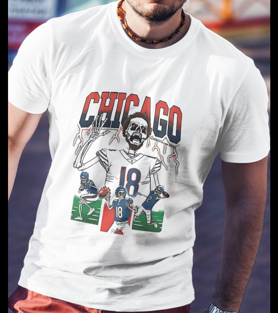 Caleb Williams Chicago 18 The Claw Skeleton Football Monster T-Shirt