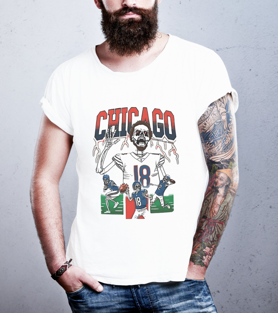Caleb Williams Chicago 18 The Claw Skeleton Football Monster T-Shirt