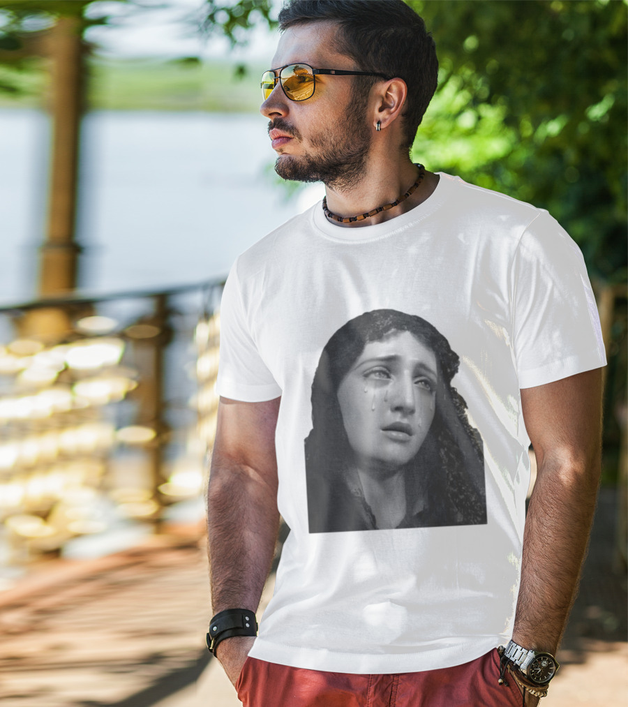 Null Society Virgin Mary Crying Statue Iconic Religious T-Shirt
