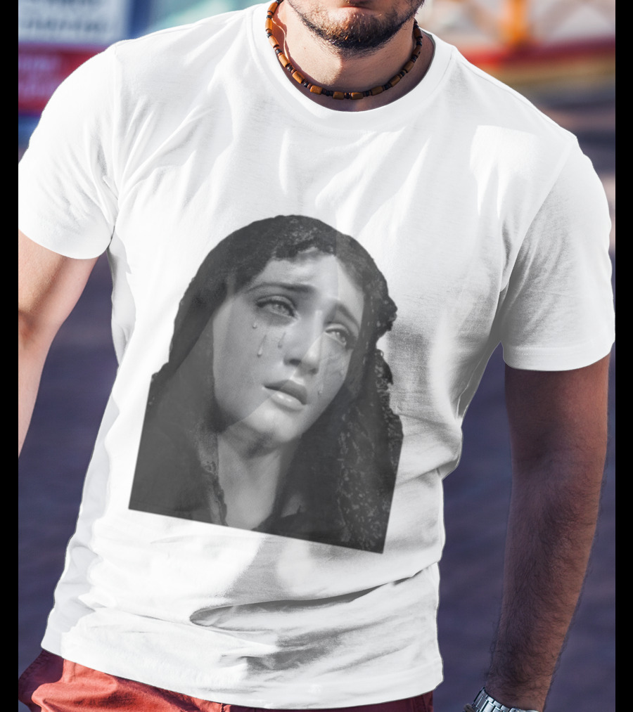 Null Society Virgin Mary Crying Statue Iconic Religious T-Shirt