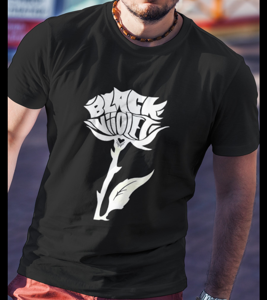 Black Viiolet Rose Shape Botanical T-Shirt
