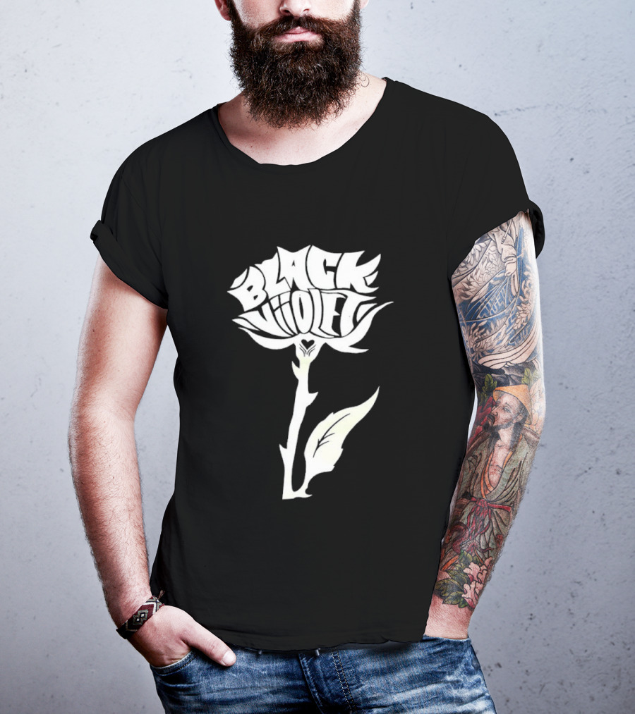 Black Viiolet Rose Shape Botanical T-Shirt