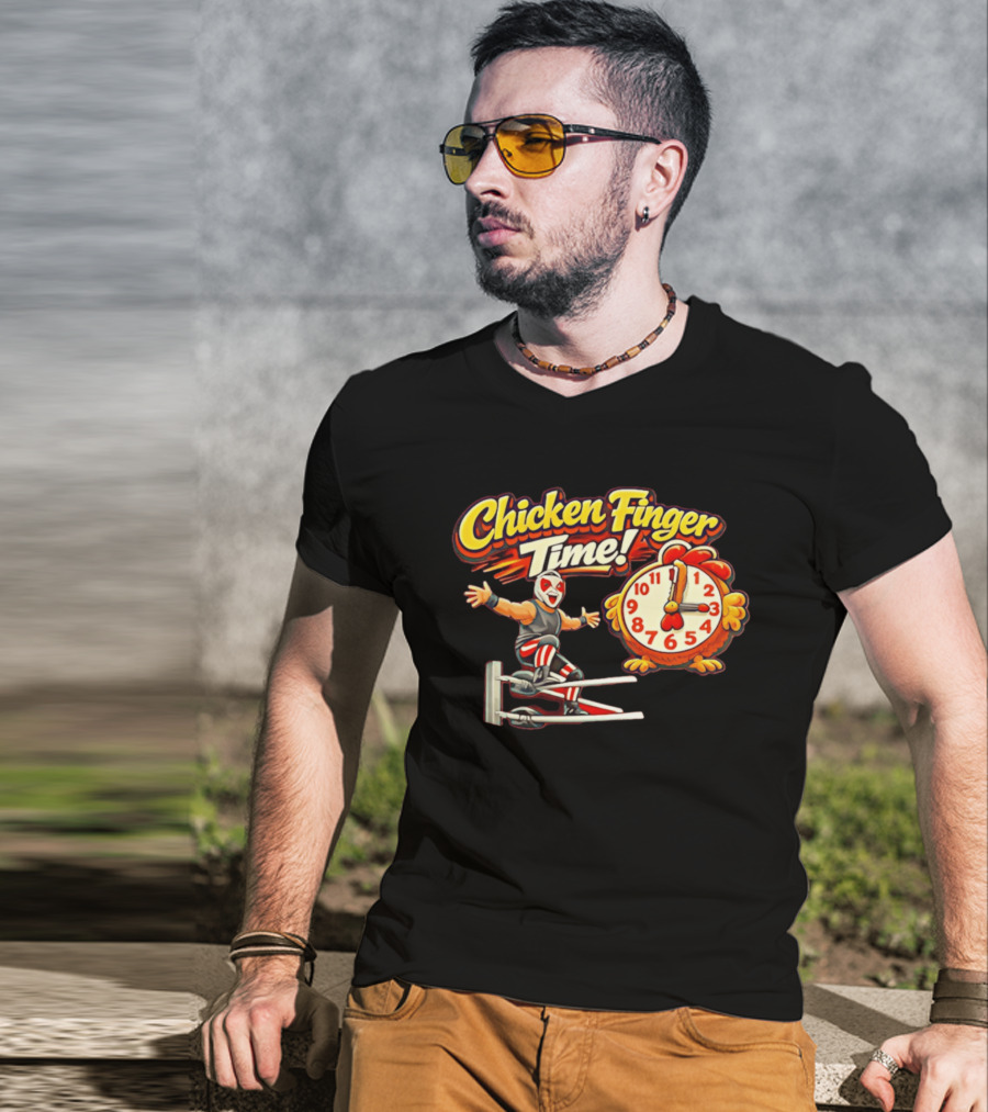 Chicken Finger Time Luchador Cartoon With Chicken T-Shirt