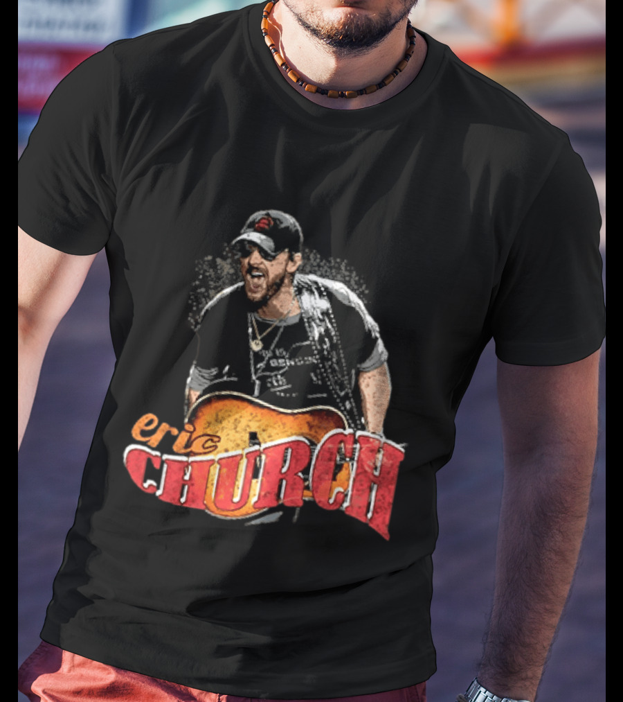 Eric Church Country Rock Music Icon With Guitar And Hat T-Shirt