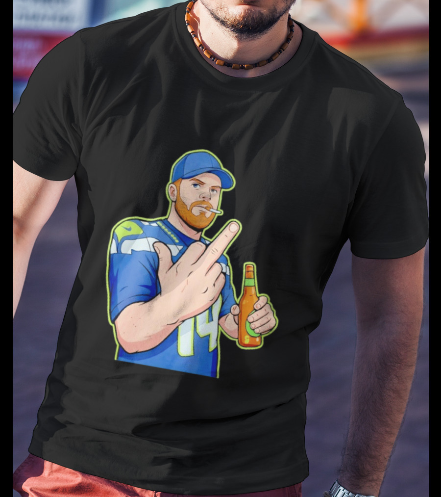 Ernest Jones Sam Darnold Middle Finger Seahawks Fan Gesture Cartoon T-Shirt