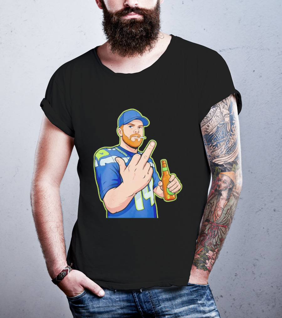 Ernest Jones Sam Darnold Middle Finger Seahawks Fan Gesture Cartoon T-Shirt