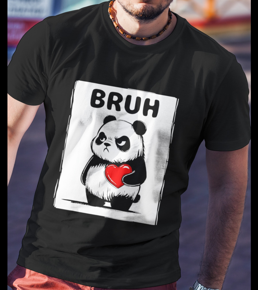 Grumpy Panda Bruh Valentine's Red Heart T-Shirt
