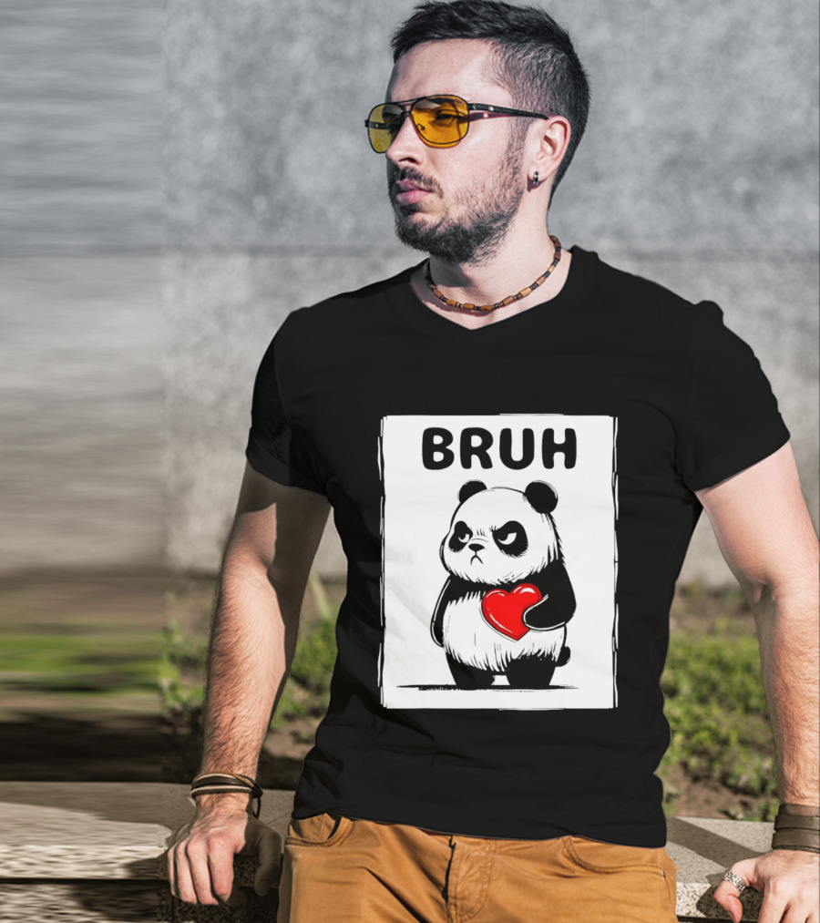Grumpy Panda Bruh Valentine's Red Heart T-Shirt