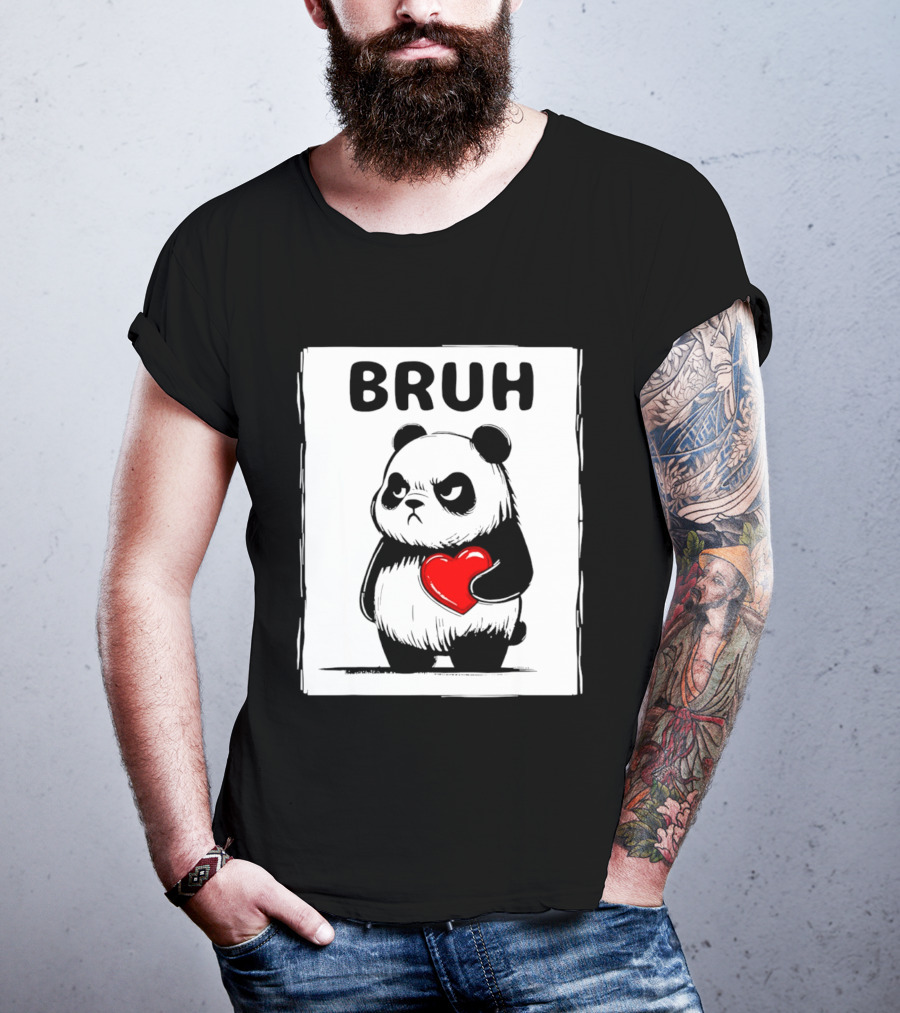 Grumpy Panda Bruh Valentine's Red Heart T-Shirt