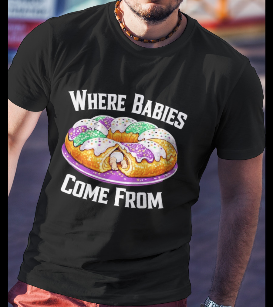 Where Babies Come From King Cake Baby Hidden Inside Mardi Gras Dessert T-Shirt