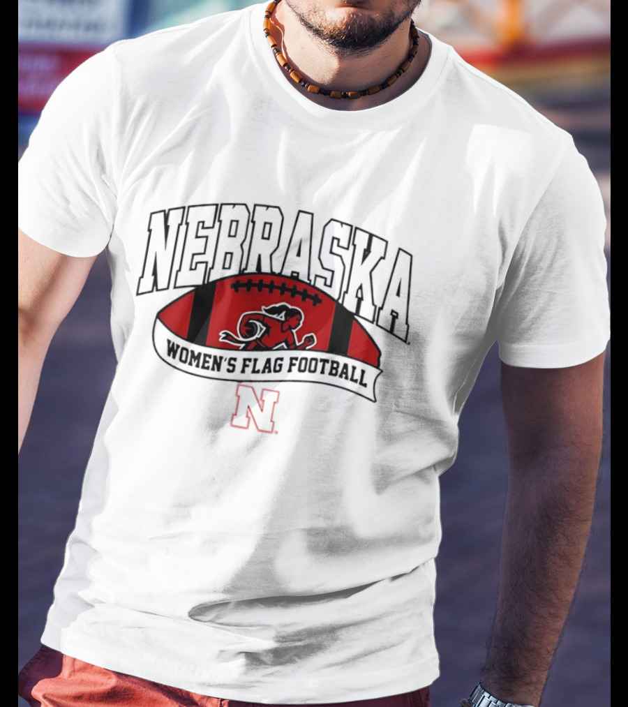 Nebraska Cornhuskers Women's Flag Football Team Red Football Crest T-Shirt