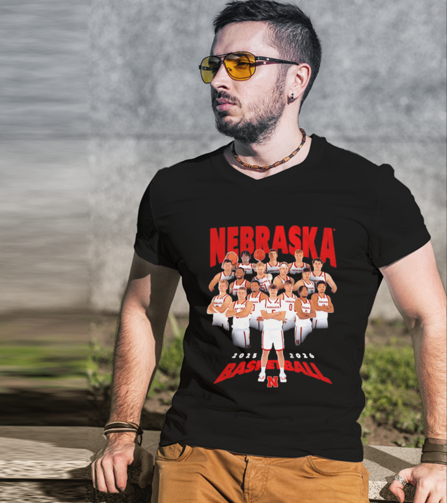 Nebraska 2025 2026 Basketball Team Collage T-Shirt