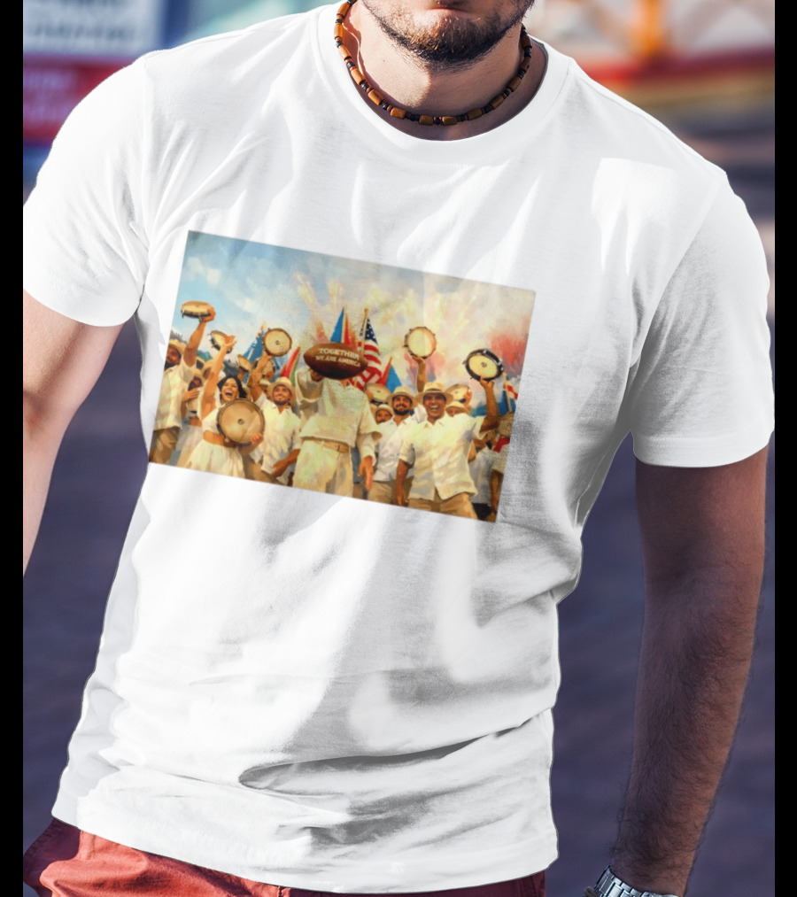 Together We Are America Tambourine Celebration With Flags And Diverse Group Unity T-Shirt