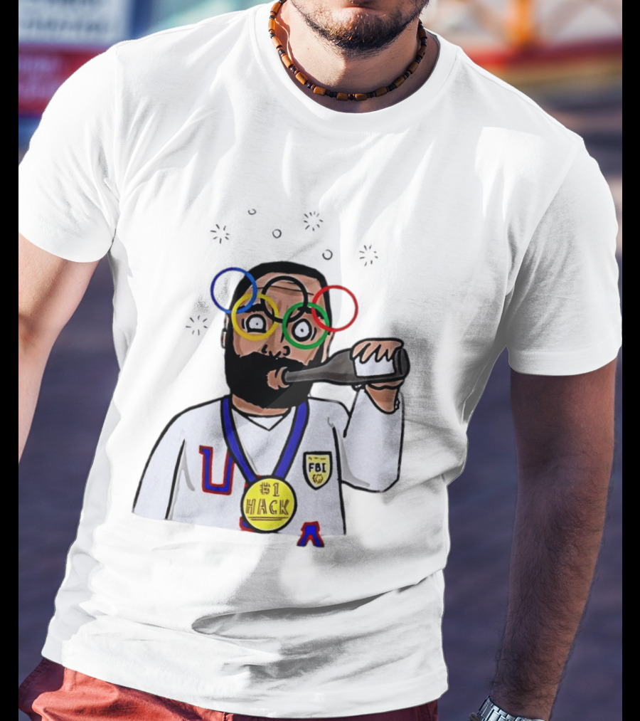 Bearded Man FBI Olympic Rings Glasses Drinking Bottle Hack Medal T-Shirt