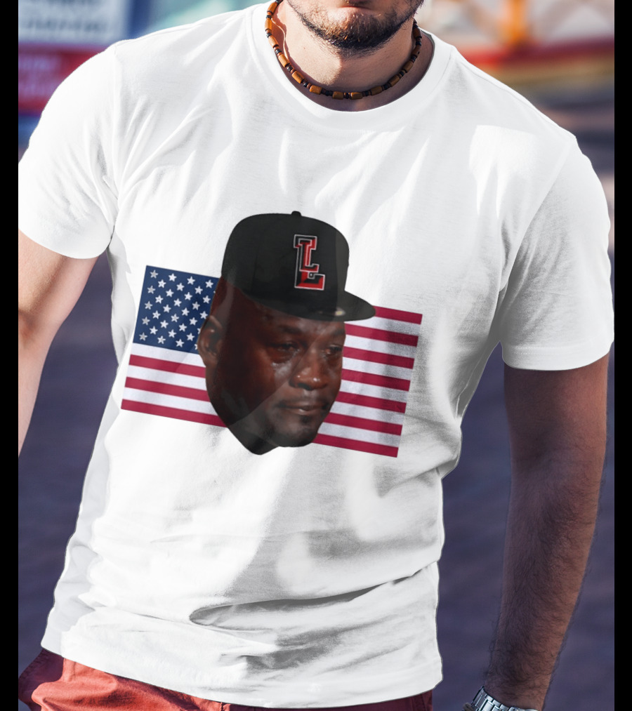 Crying Jordan Texas Tech Red Raiders USA Flag Iconic Meme Cap T-Shirt