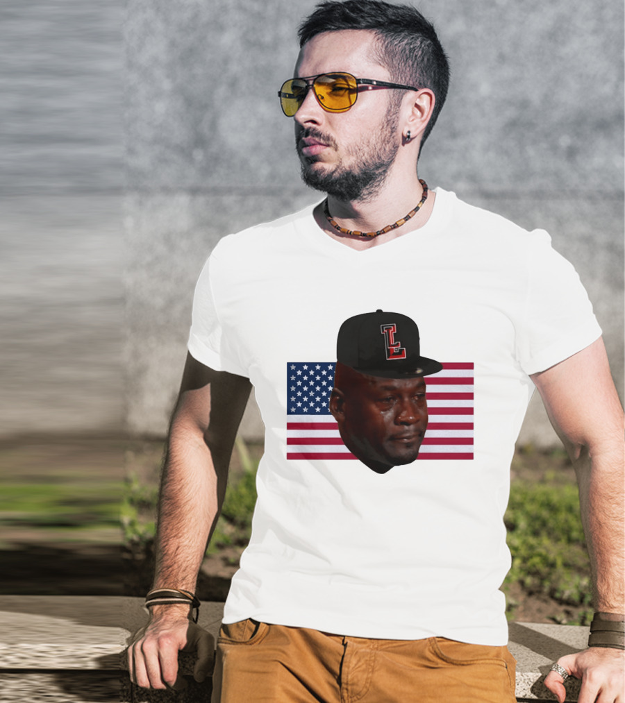 Crying Jordan Texas Tech Red Raiders USA Flag Iconic Meme Cap T-Shirt
