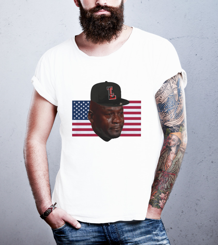 Crying Jordan Texas Tech Red Raiders USA Flag Iconic Meme Cap T-Shirt