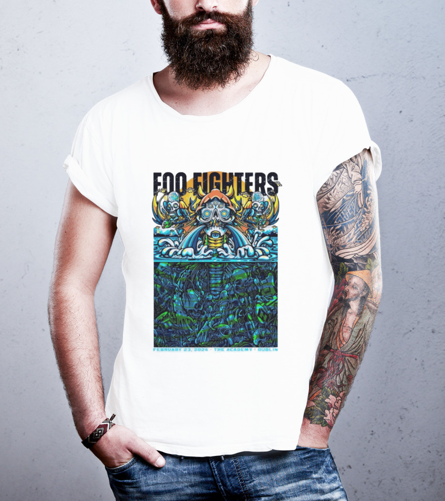 Foo Fighters Dublin 2026 Concert February 23 The Academy Venue Underwater Skeleton T-Shirt