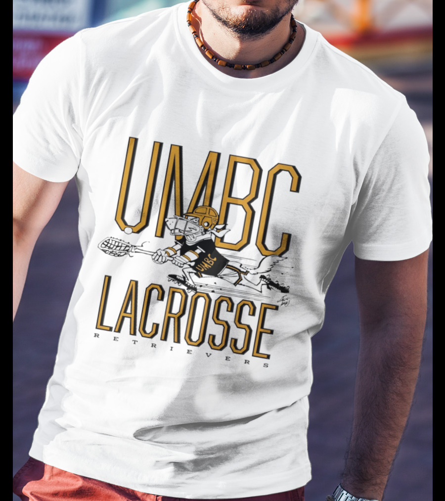 UMBC Retrievers Lacrosse Vintage Style Graphic With Dog Player T-Shirt