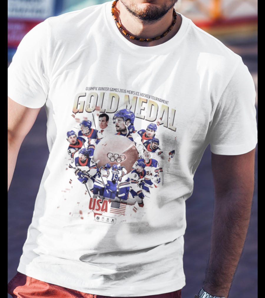 Olympic Winter Games 2026 USA Men's Ice Hockey Gold Medal Team Celebration T-Shirt