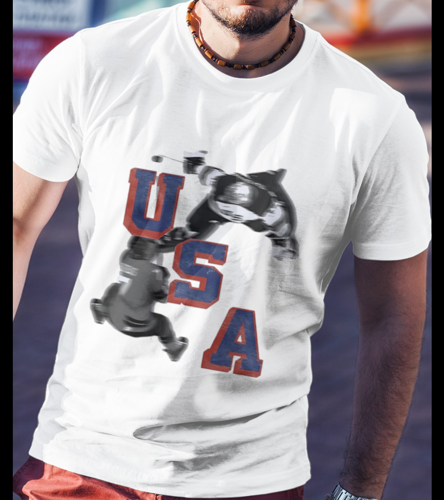 USA Team Hockey Player Action Packed Sports Fan T-Shirt
