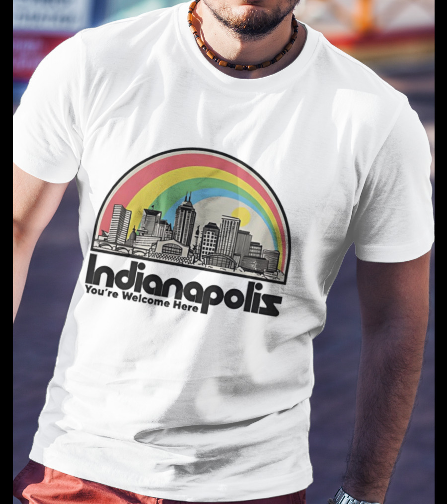 Indianapolis You're Welcome Here City Skyline Rainbow T-Shirt