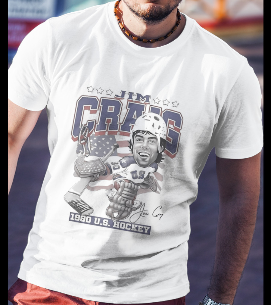 Jim Craig USA Team Hockey 1980 American Flag Helmet T-Shirt