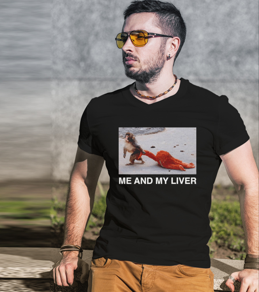 Punch Monkey Me And My Liver Funny Animal Scene T-Shirt