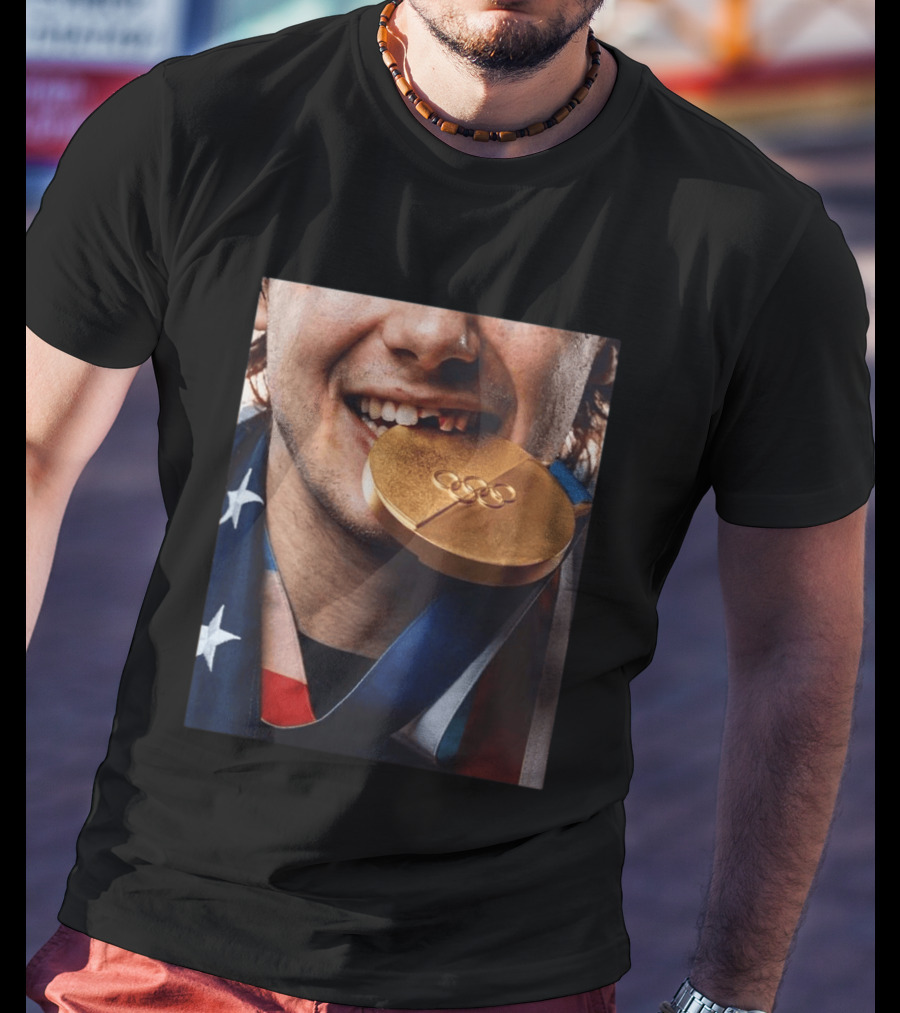 Jack Hughes Olympic Triumph 2026 USA Hockey Shattered Smile Golden Medal T-Shirt