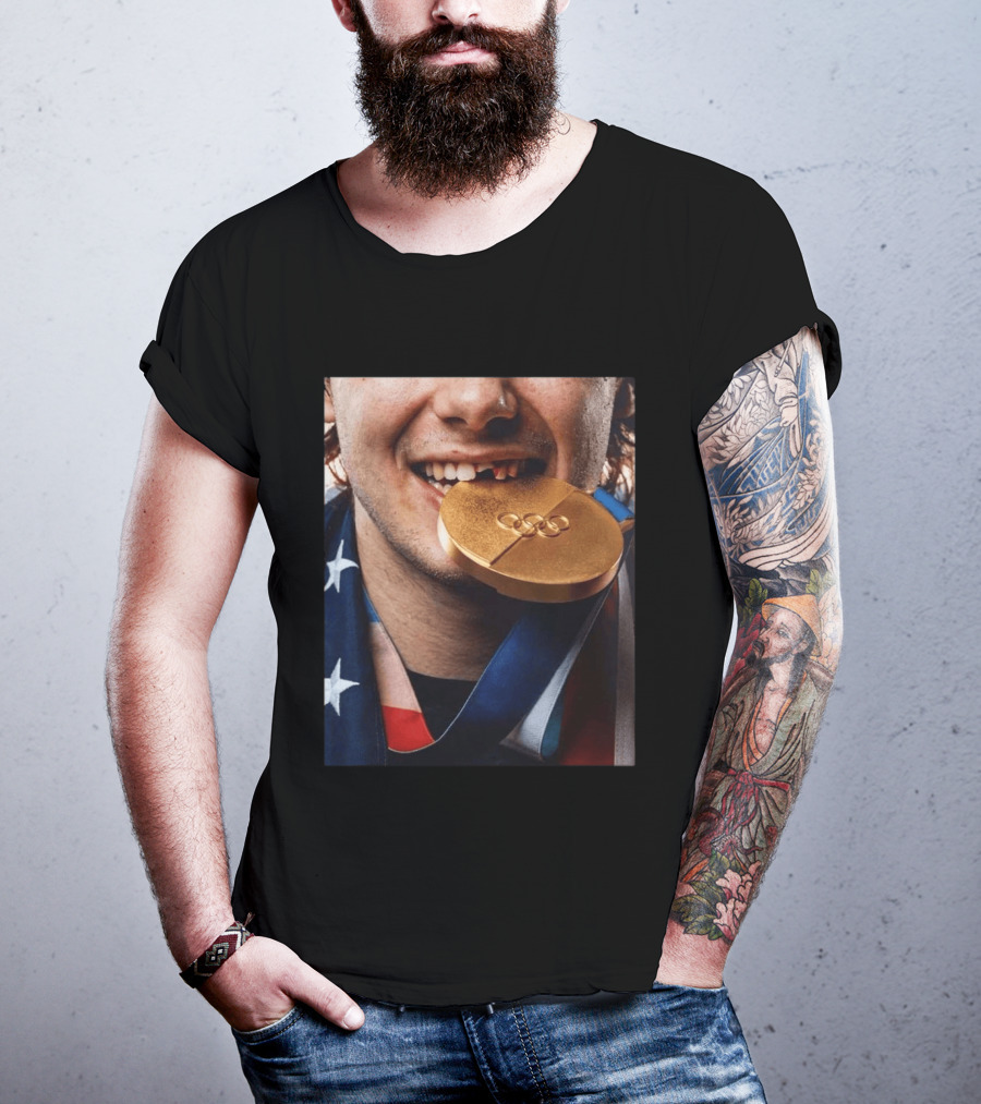 Jack Hughes Olympic Triumph 2026 USA Hockey Shattered Smile Golden Medal T-Shirt