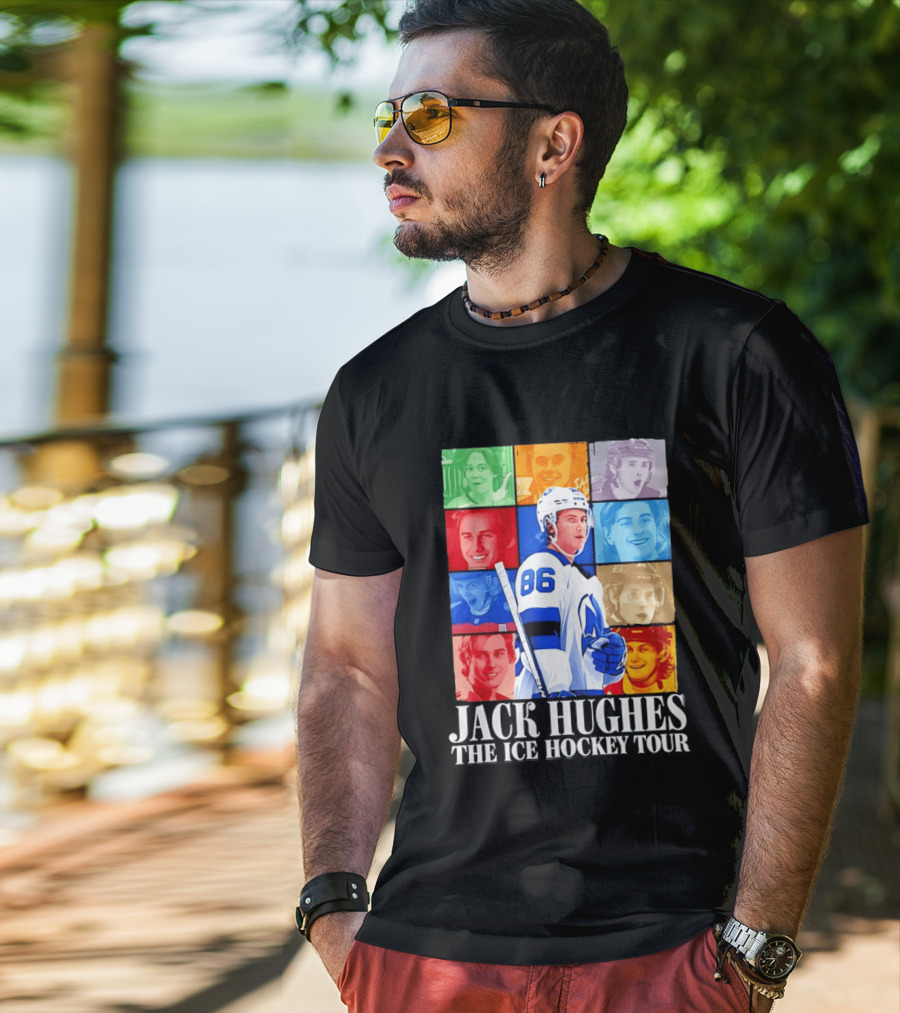 Jack Hughes 86 The Ice Hockey Tour Colorful Portrait Compilation T-Shirt