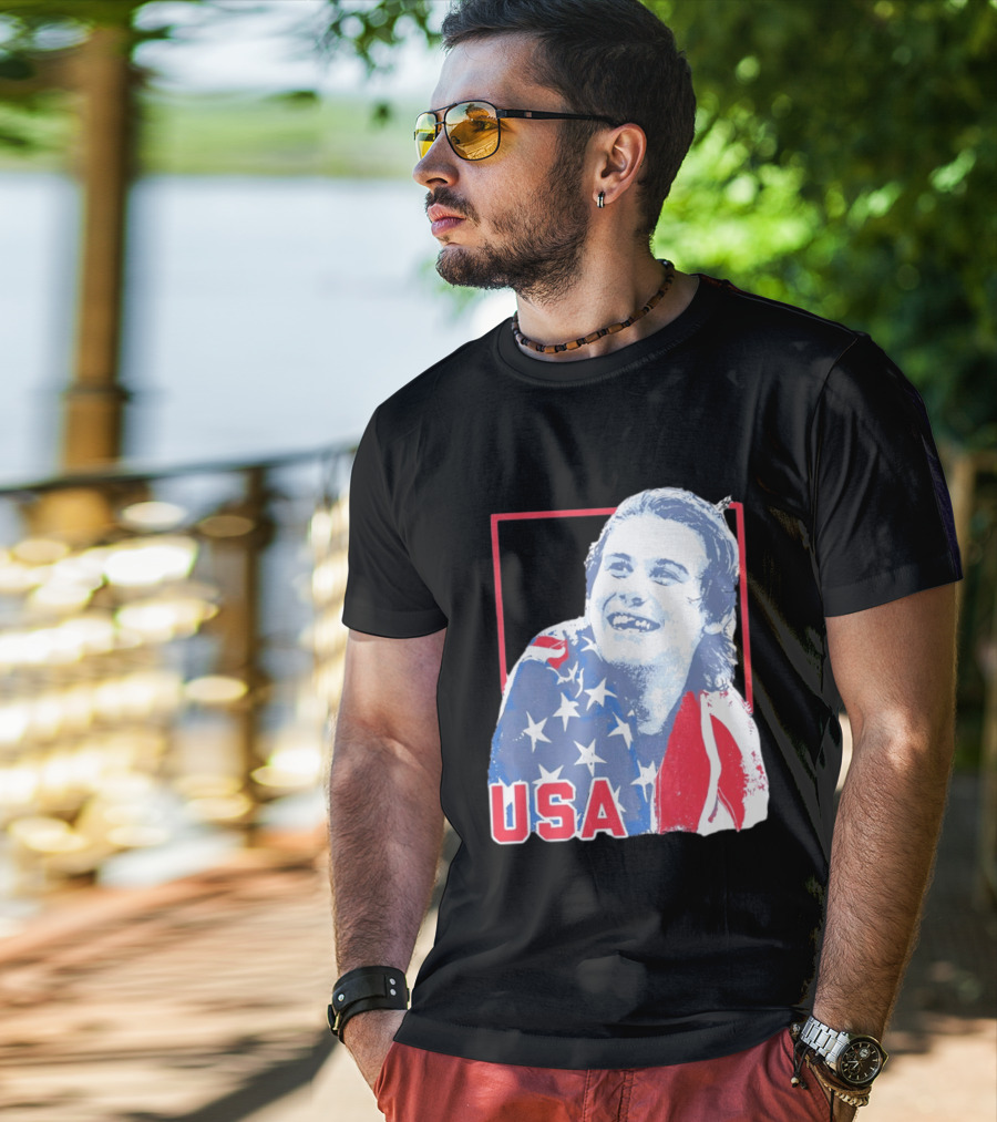 Jack Hughes USA Flag 2026 Hockey T-Shirt