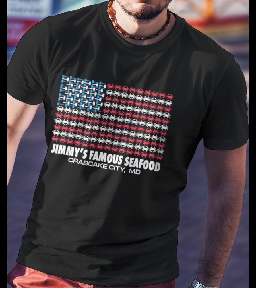 Crab Flag Jimmy's Famous Seafood Crabcake City MD USA Flag T-Shirt
