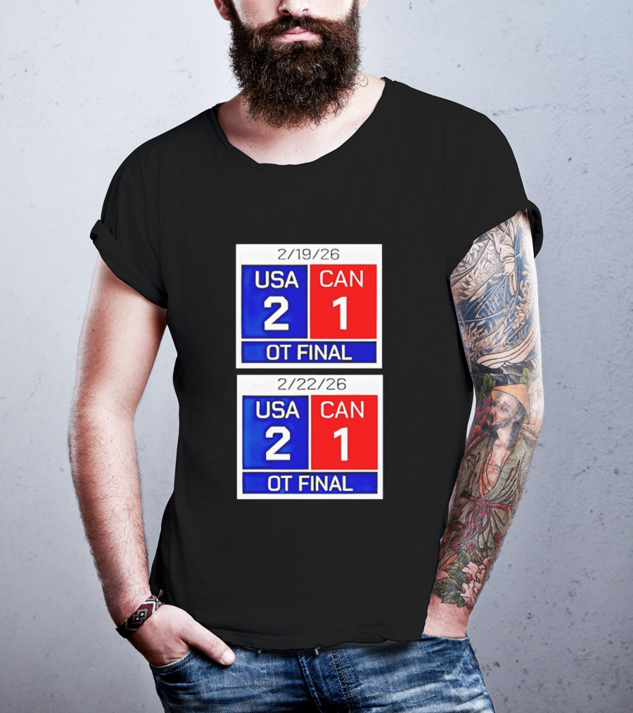 American Hockey Scoreboard USA 2 Canada 1 OT Final 2026 February 19 February 22 T-Shirt