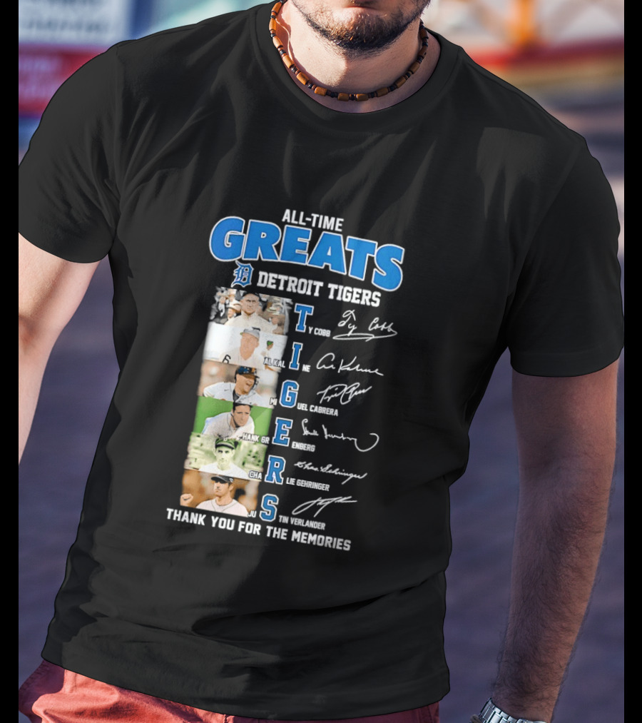 All Time Detroit Tigers Greats Legends Signatures Thank You For The Memories T-Shirt
