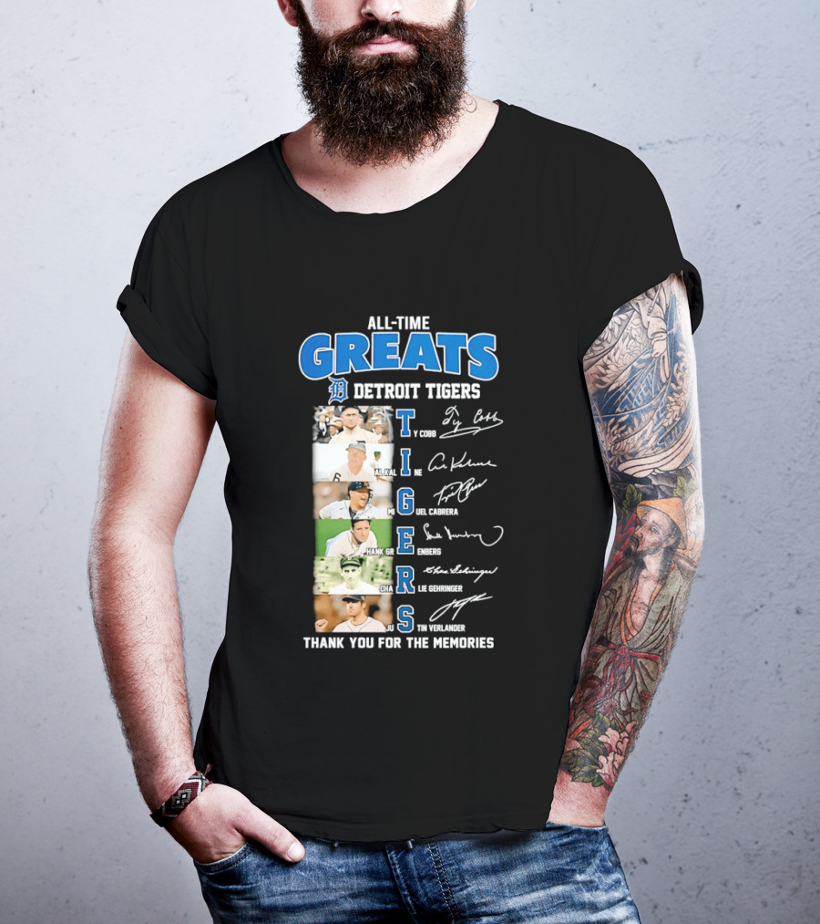 All Time Detroit Tigers Greats Legends Signatures Thank You For The Memories T-Shirt