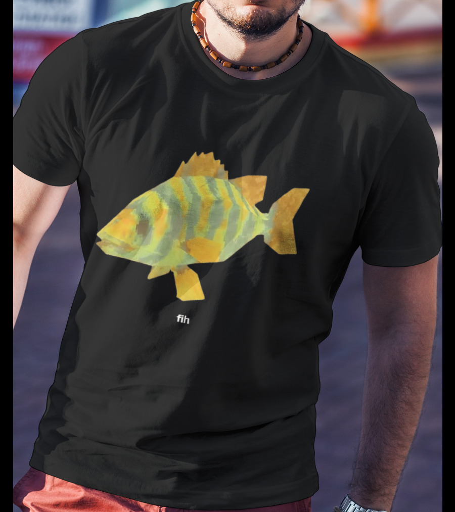 Low Poly Fish Yellow Green Striped Pixels T-Shirt