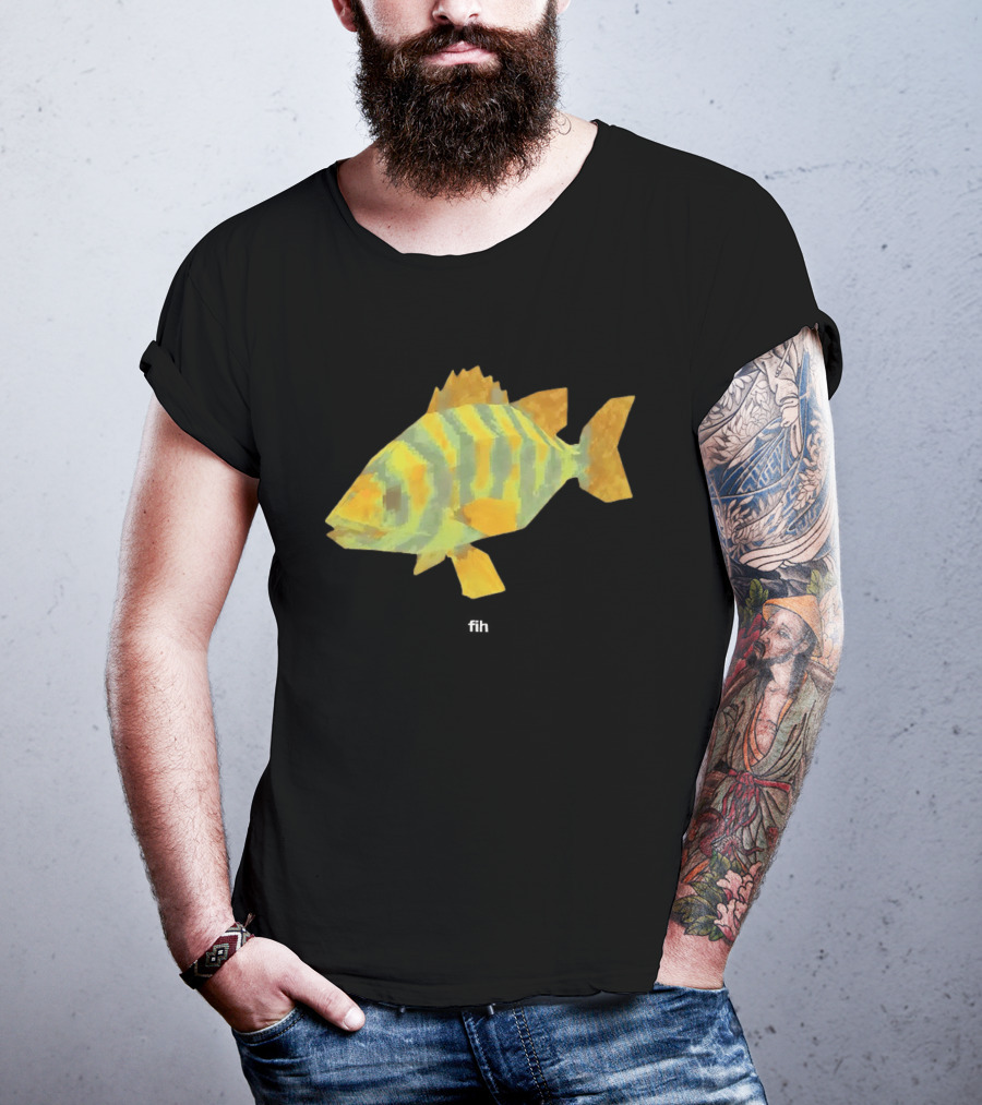 Low Poly Fish Yellow Green Striped Pixels T-Shirt