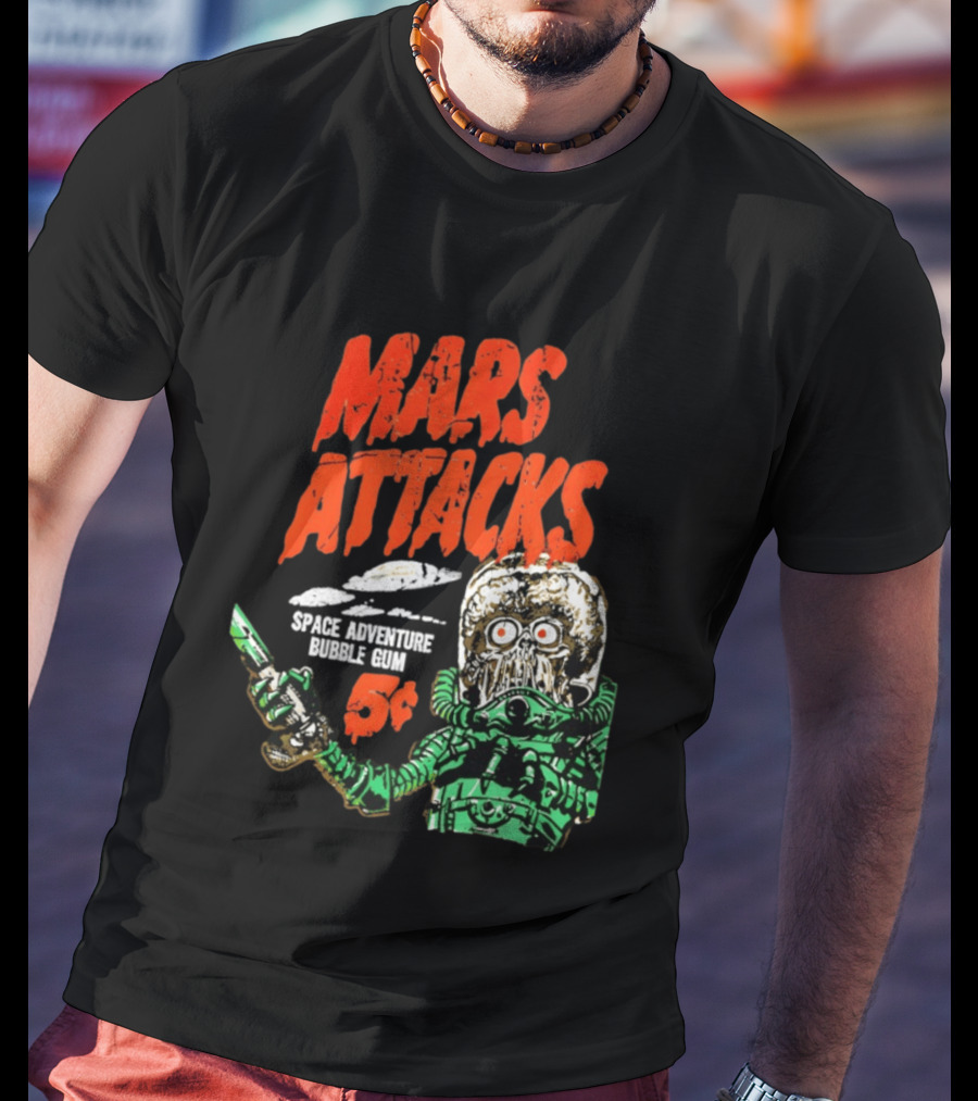 Mars Attacks Retro Space Adventure Bubble Gum 5 Cents Martian Comic T-Shirt