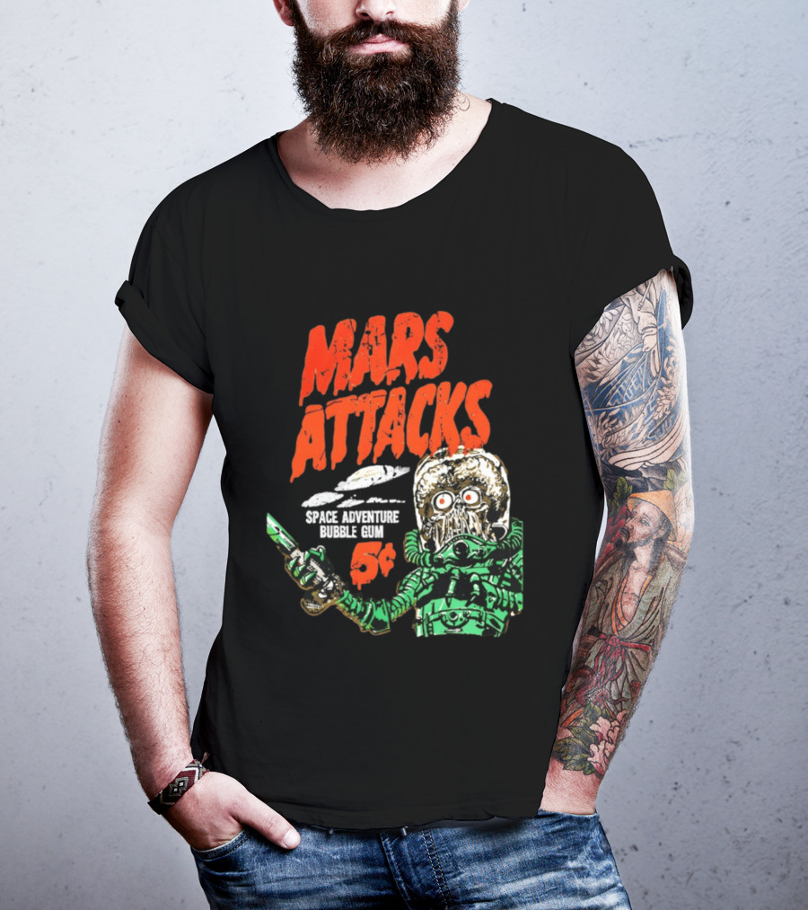 Mars Attacks Retro Space Adventure Bubble Gum 5 Cents Martian Comic T-Shirt