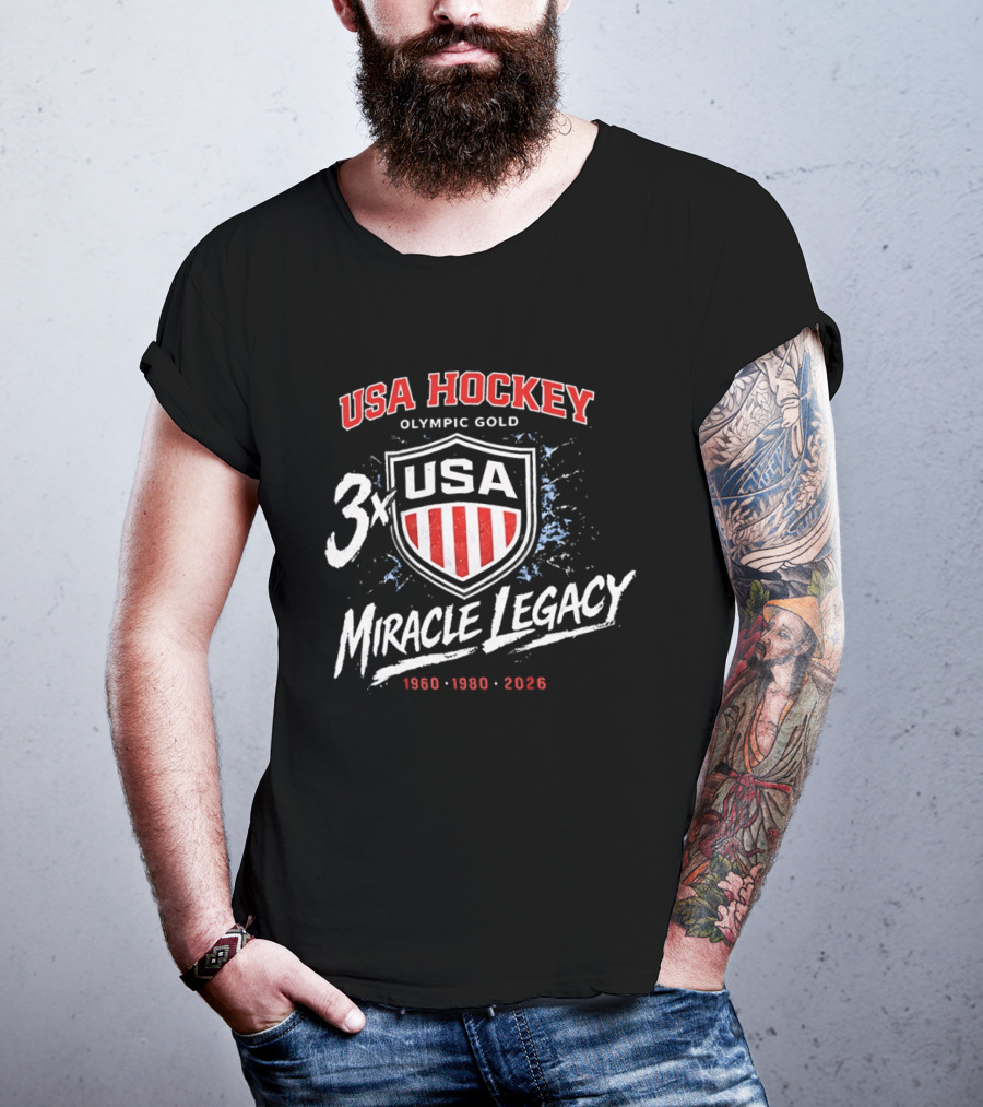 USA Hockey 3x Miracle Legacy Olympic Gold 1960 1980 2026 T-Shirt
