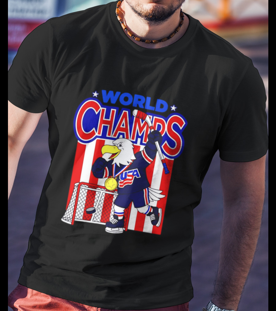 USA Hockey World Champs 2026 Eagle Mascot With Gold Medal T-Shirt