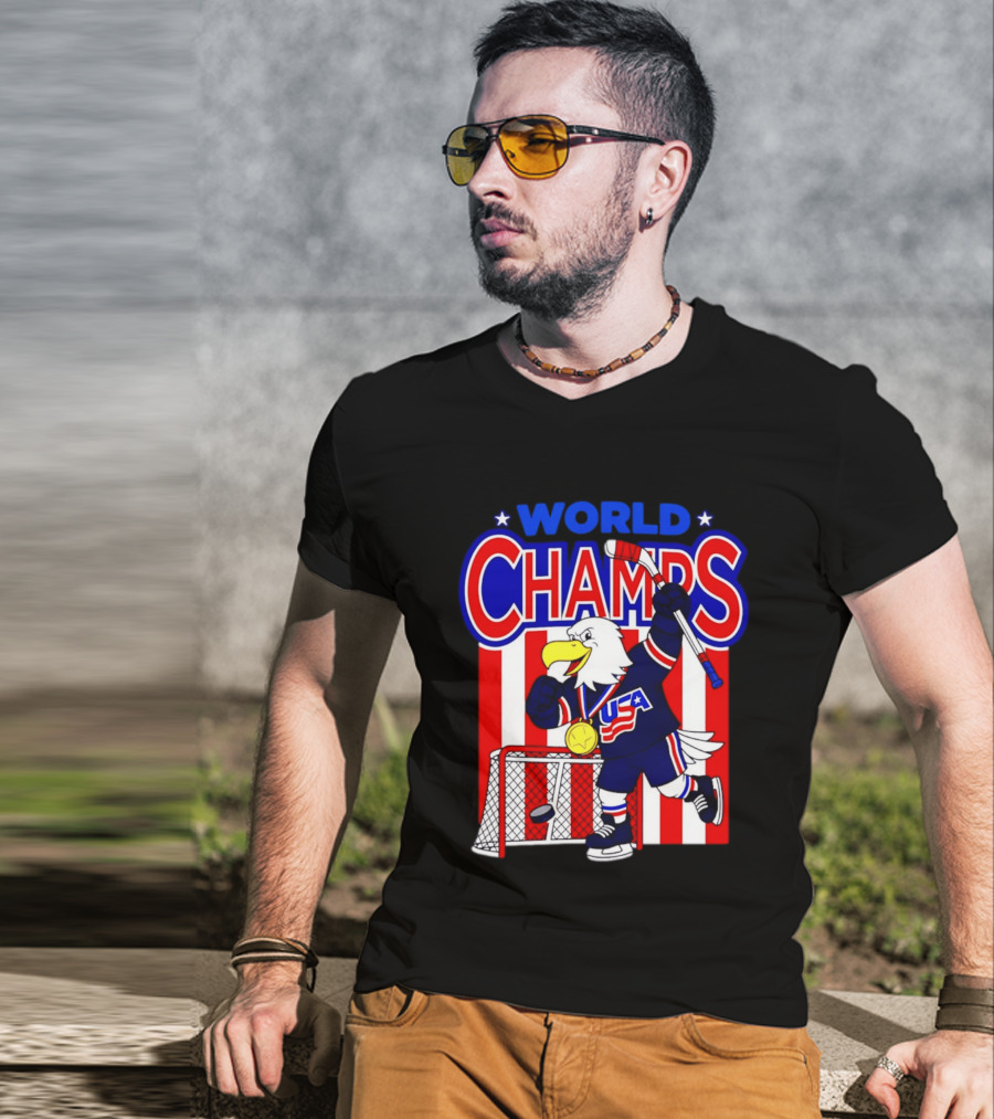 USA Hockey World Champs 2026 Eagle Mascot With Gold Medal T-Shirt