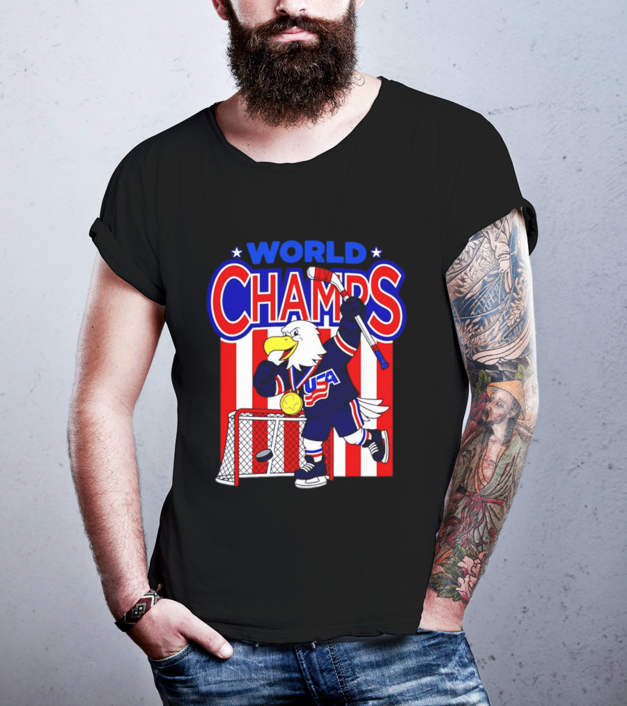 USA Hockey World Champs 2026 Eagle Mascot With Gold Medal T-Shirt