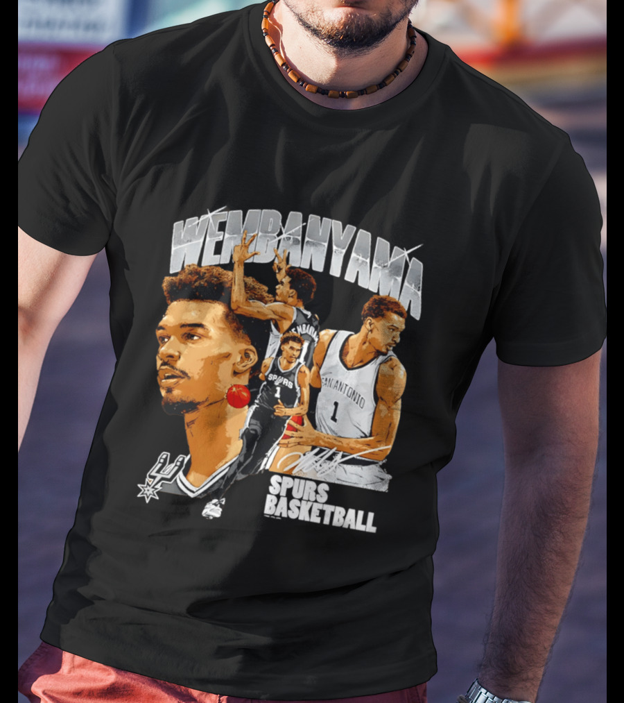 Wembanyama Spurs Basketball San Antonio Player Collage T-Shirt