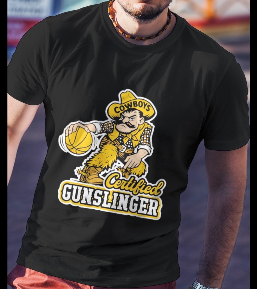 Pistol Pete Cowboys Certified Gunslinger Basketball T-Shirt