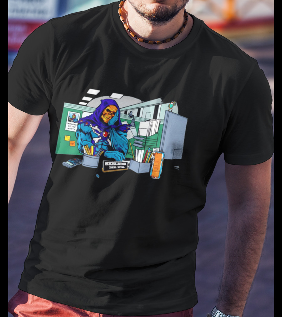 Skeletor Employee Of The Month Frustration In Office Cubicle Retro Humor T-Shirt