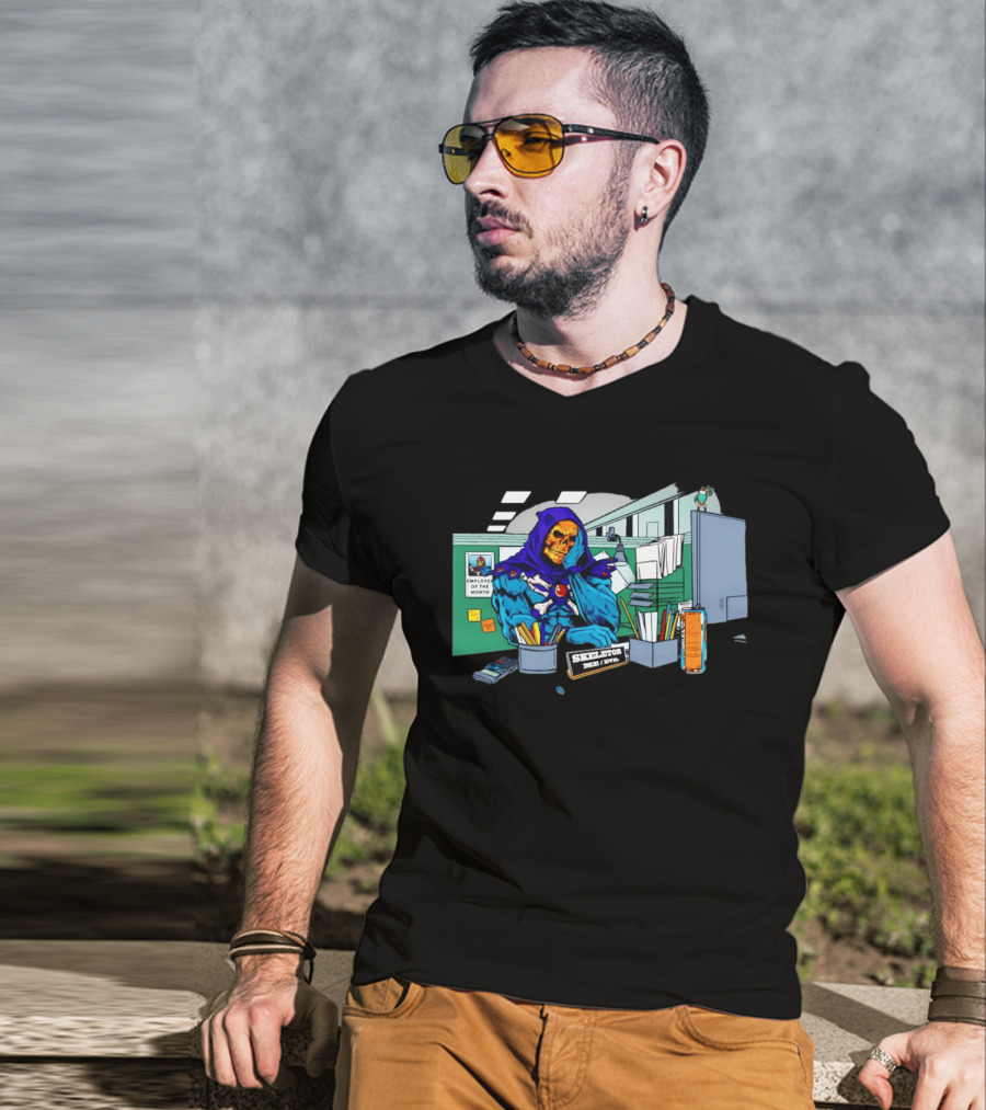 Skeletor Employee Of The Month Frustration In Office Cubicle Retro Humor T-Shirt