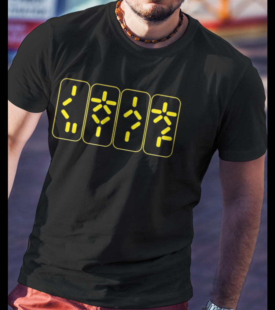 Synthetic Script Predator Geometric Yellow Glyphs T-Shirt